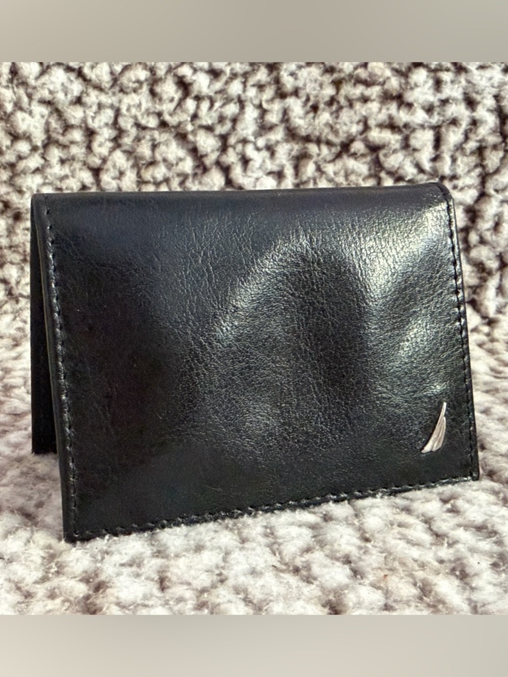 NAUTICA - SMALL Black Leather Bifold Wallet with Silver Accent - 3.5” x 4”